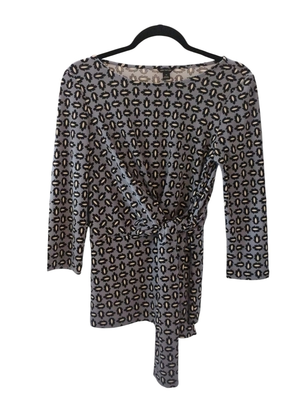 Ann Taylor Blue Patterned Long-Sleeve Wrap Blouse SZ XS